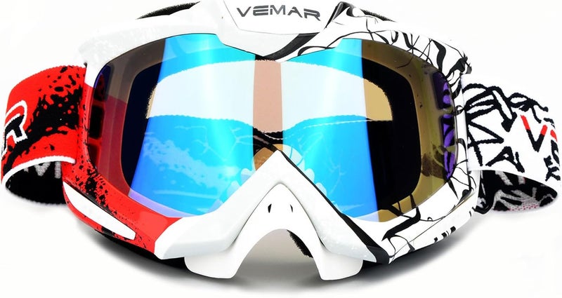 Ubelly ATV Dirt Bike Motocross Off Road Goggles Motorcycle Riding Racing MX UTV Windproof Dustproof Scratch Resistant Goggle for Adults Men Women and Youth (White&red) - Image 1
